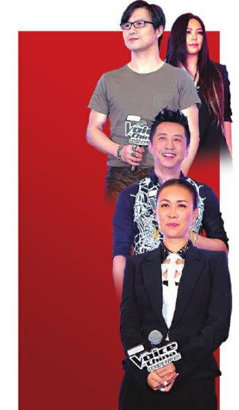 导师张惠妹(右上)、汪峰(左上)、庾澄庆(左中)、那英